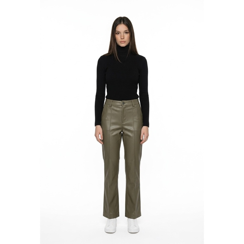 Women's ZARA Olive Faux Leather Trousers XS Sleek Modern Edgy Minimalist Urban